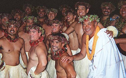 The men of Na Kamalei with Kumu hula Robert Cazimero