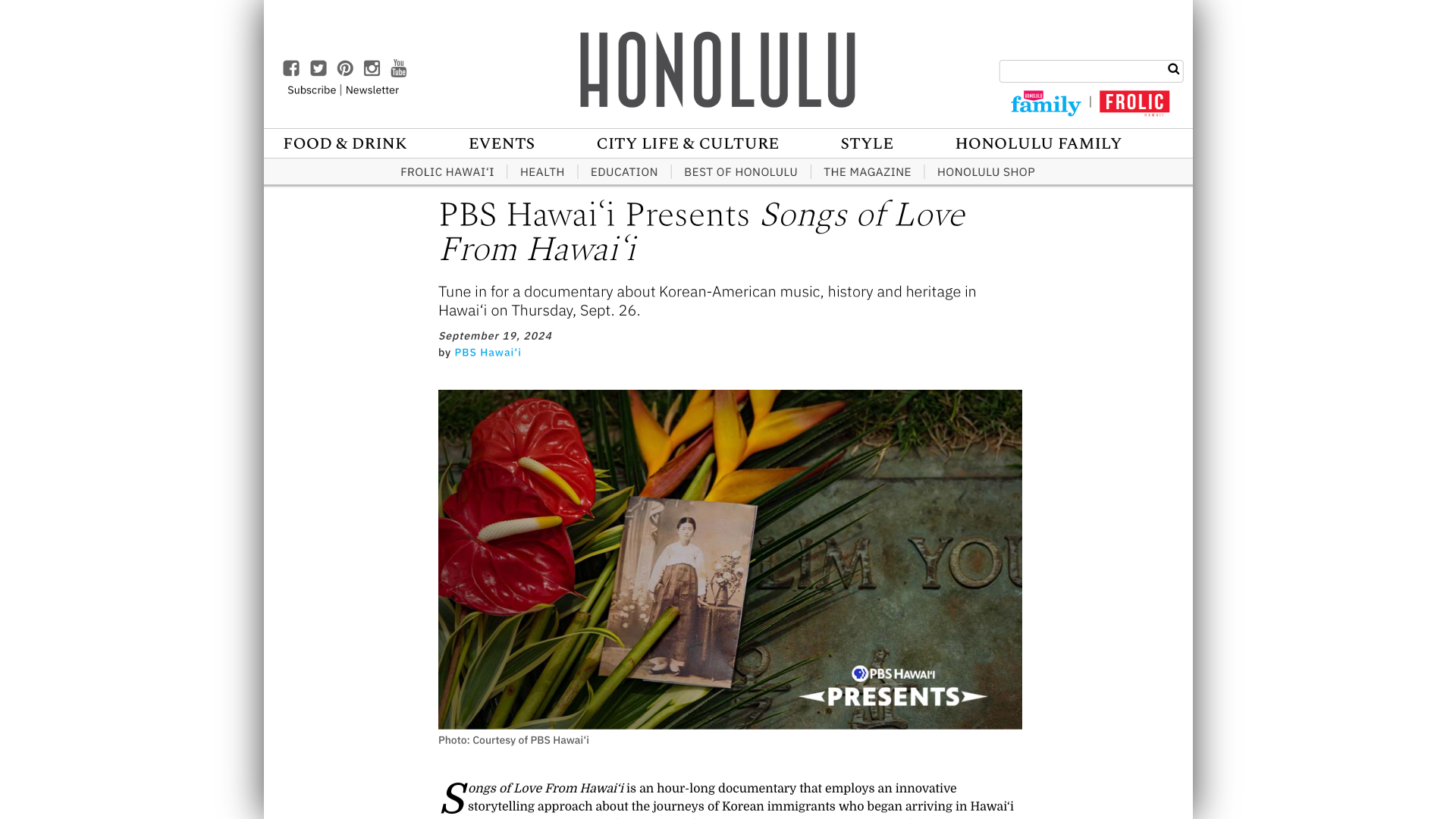 PBS Hawaiʻi Presents film, Songs of Love from Hawaiʻi.